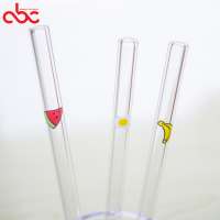 2019 Wholesale High Quality Drinking Straw For Kids Drinking Glass Straws Cute Fruit Pattern Glass Straws