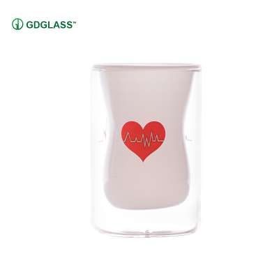 Glass drinking cup love printing glass cup double wall creative glass cup