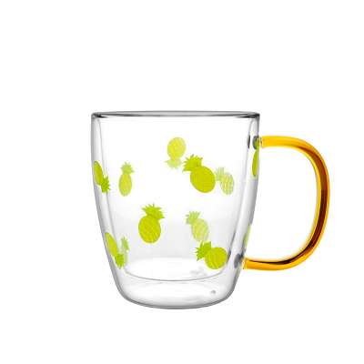 double wall egg shape coffee tea cup pineapple printed double cup with handle