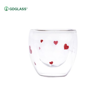 80ml Clear Love print glass cup mini esspress glass cup double wall glass cup